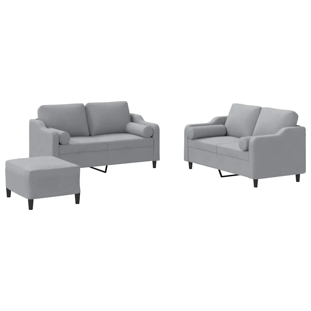 3 Piece Sofa Set Fabric Grey Living Room Lounge