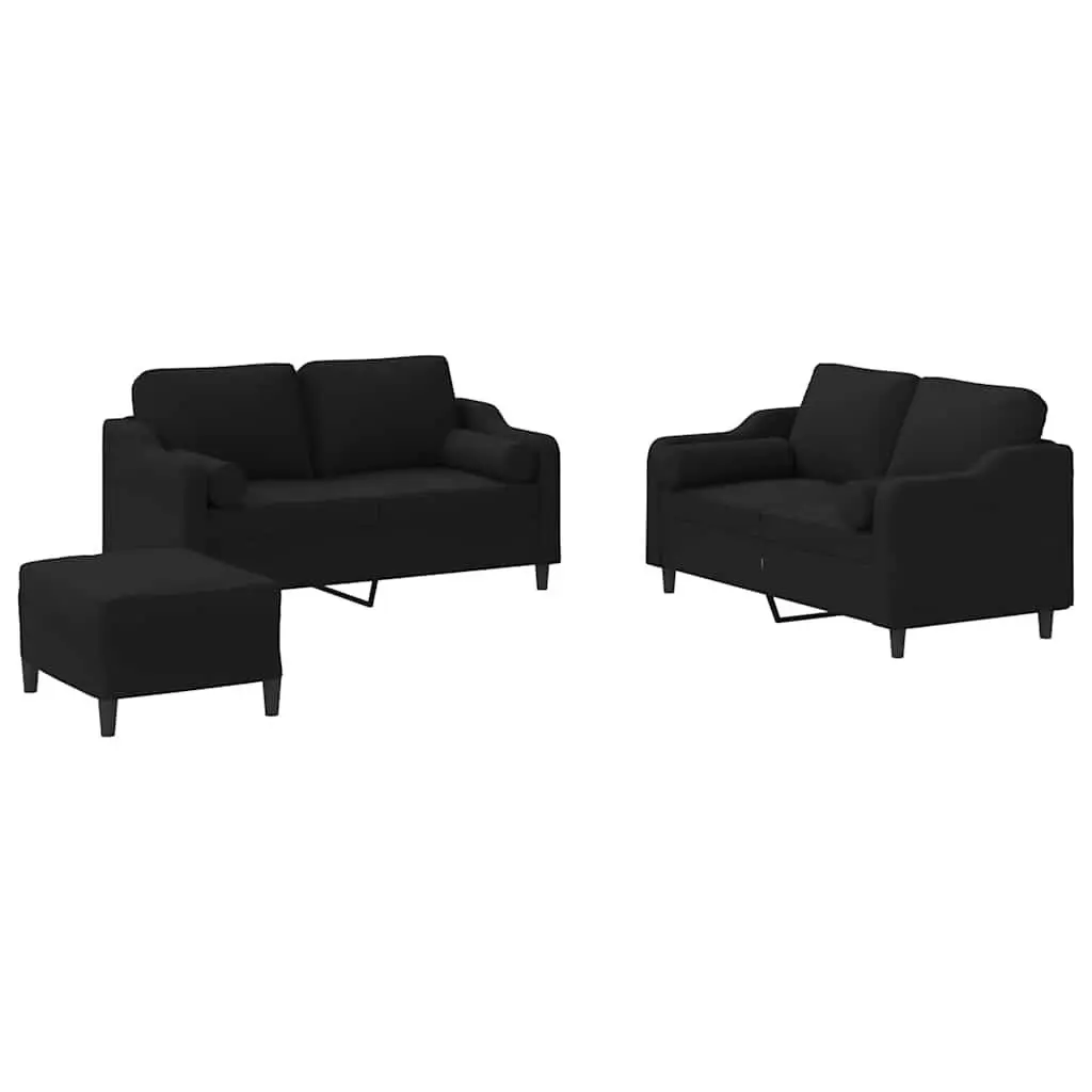 3 Piece Sofa Set Fabric Black Living Room Lounge Suite