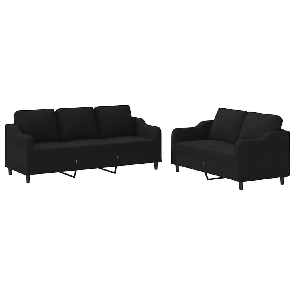 2 Piece Sofa Set with Cushions Black Fabric Lounge Seating Living Room Couch