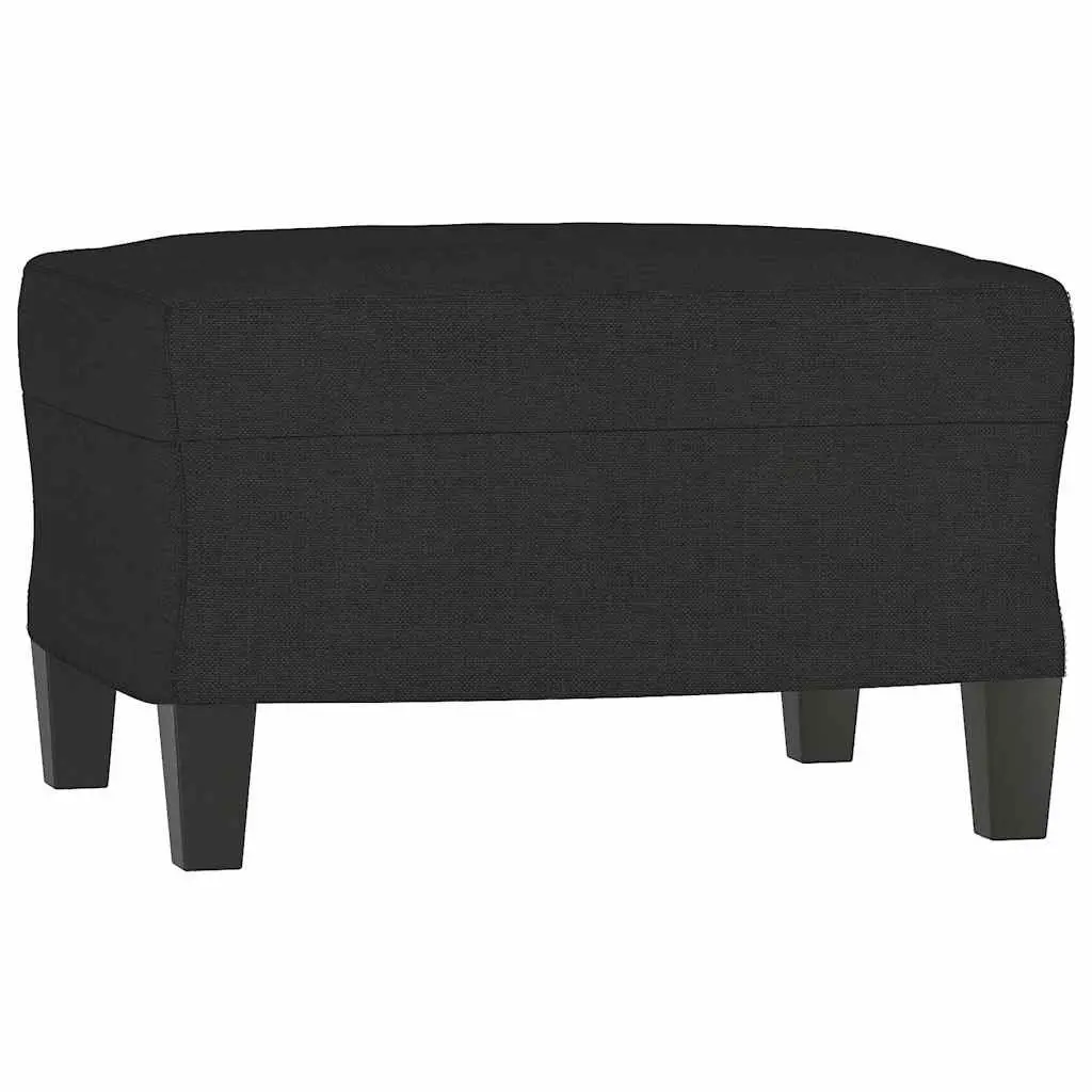 3 Piece Sofa Set Black Fabric Lounge Suite with Footstool Cushions Living Room