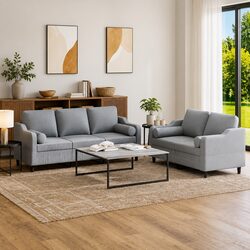 2 Piece Sofa Set Grey Fabric Living Room Lounge Suite with Pillows Comfortable
