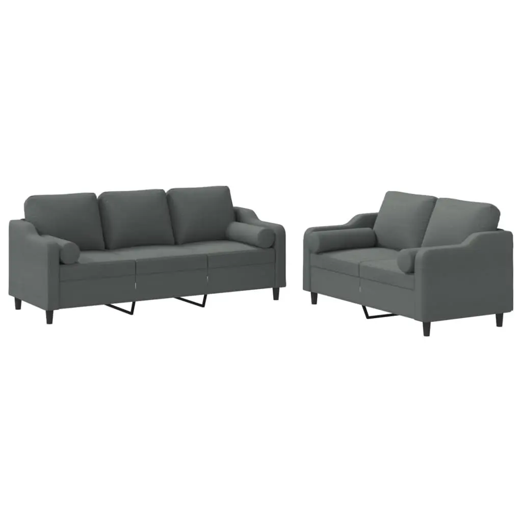 2 Piece Sofa Set with Pillows Grey Fabric Lounge Suite Comfortable Seating