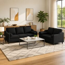Practical 2 Piece Black Sofa Set for Living Spaces