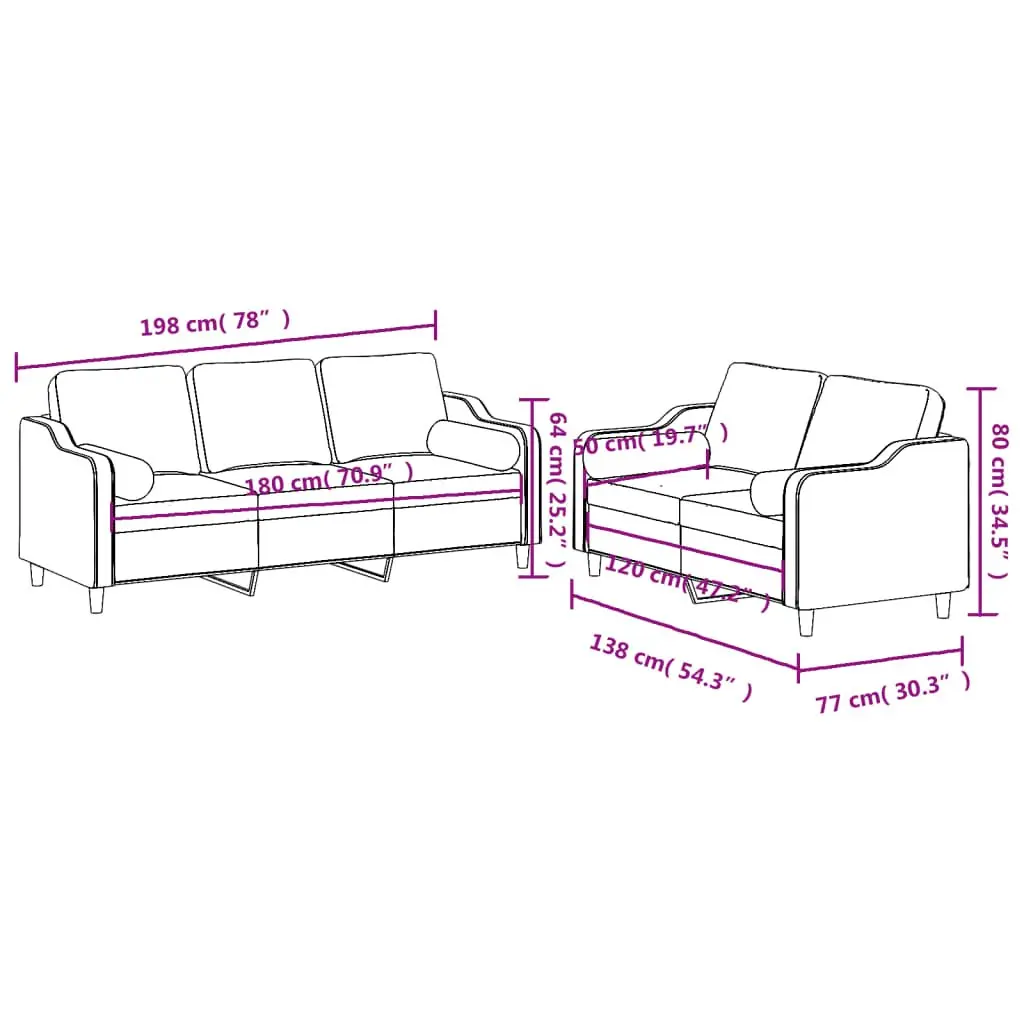 2 Piece Black Sofa Set for Living Spaces