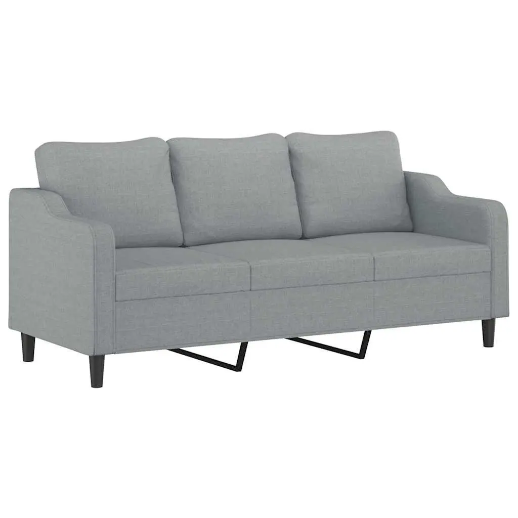 3 Piece Sofa Set with Footstool Padded Grey Fabric Living Room Lounge Pillows