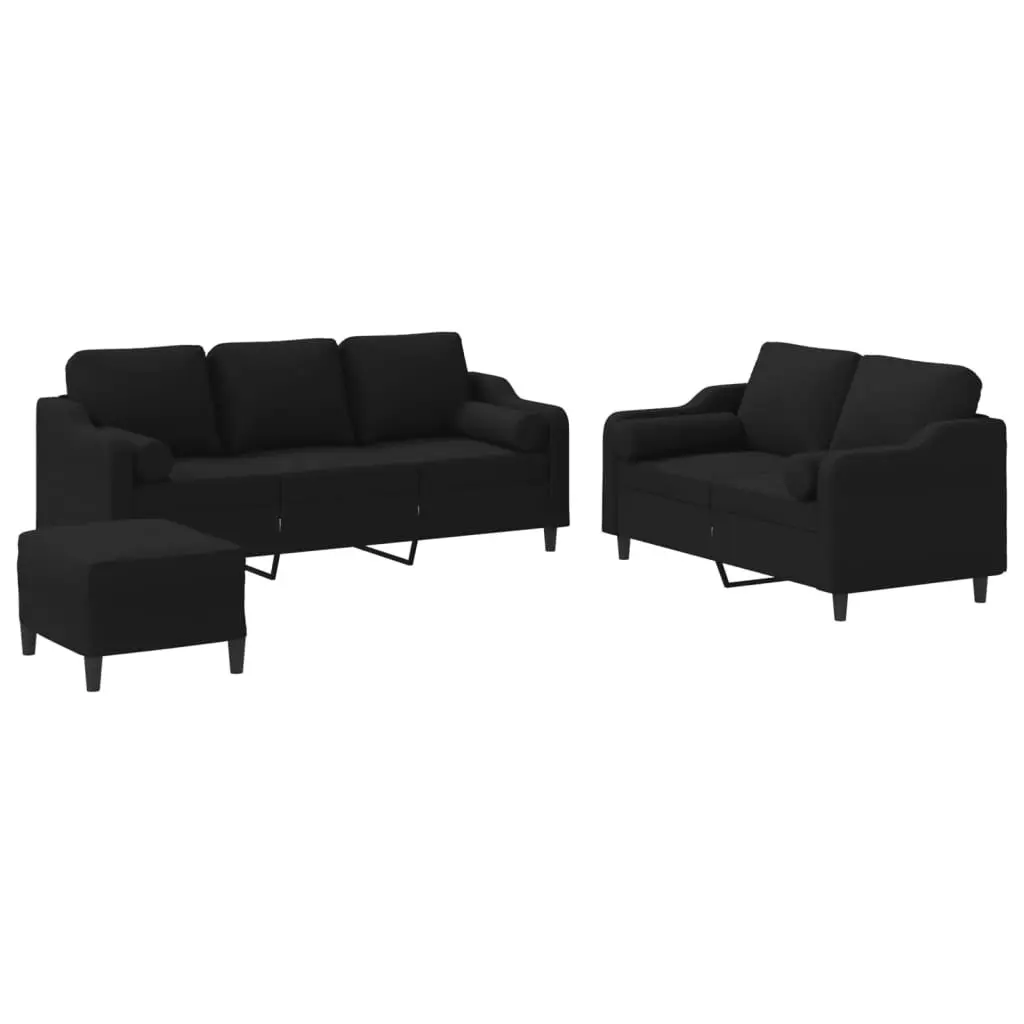 3 Piece Sofa Set Fabric Black