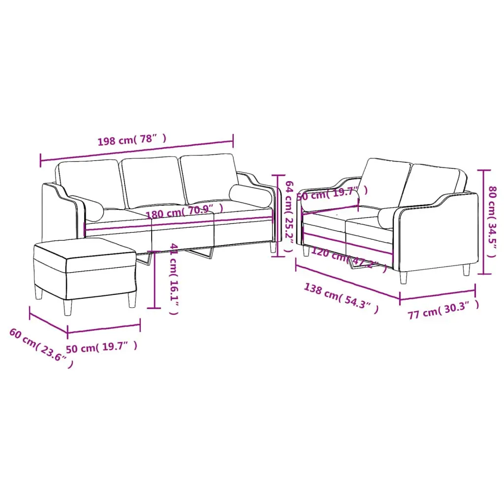 3 Piece Sofa Set Fabric Black