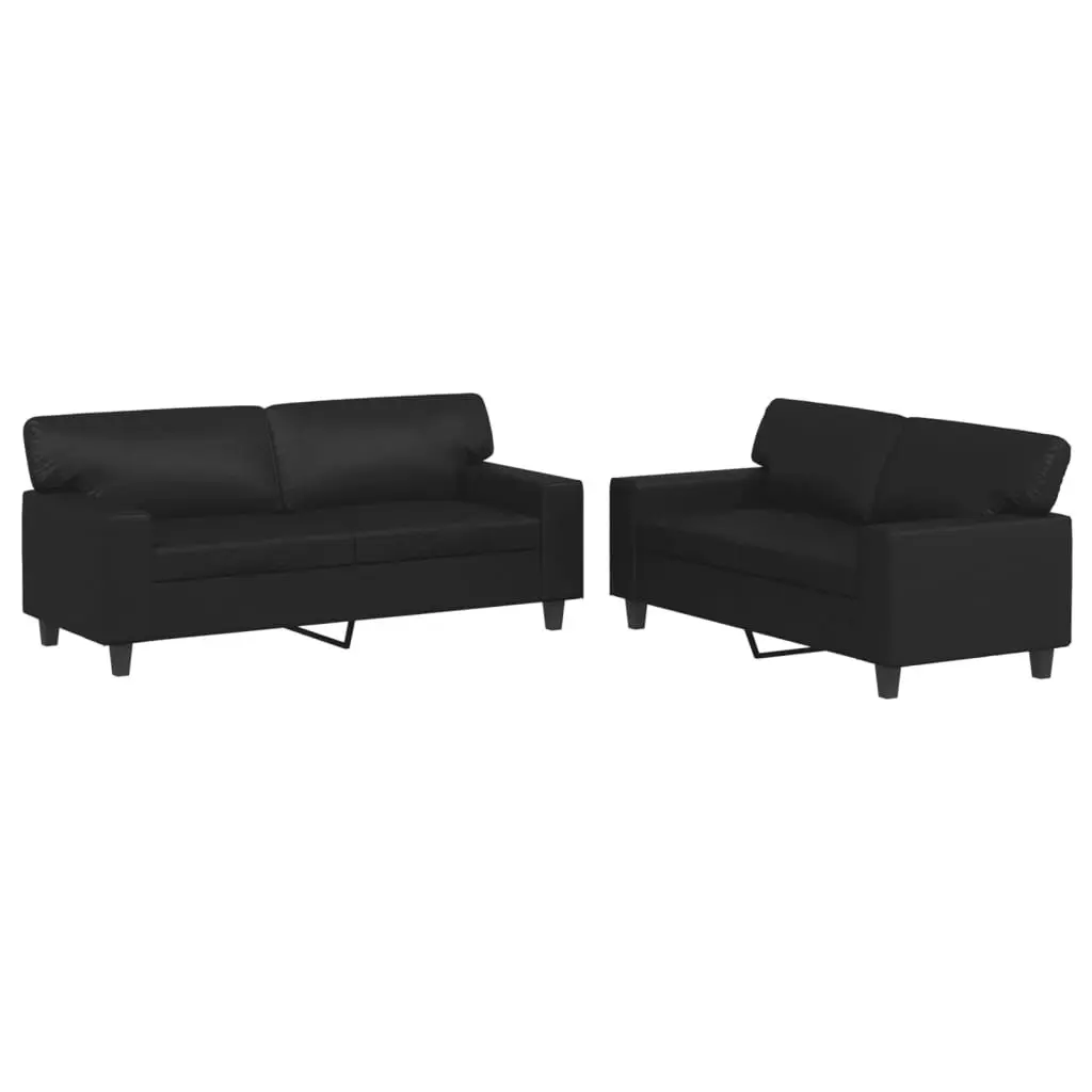 2 Piece Black Sofa Set Living Room Furniture Sectional Couch Lounge Seating
