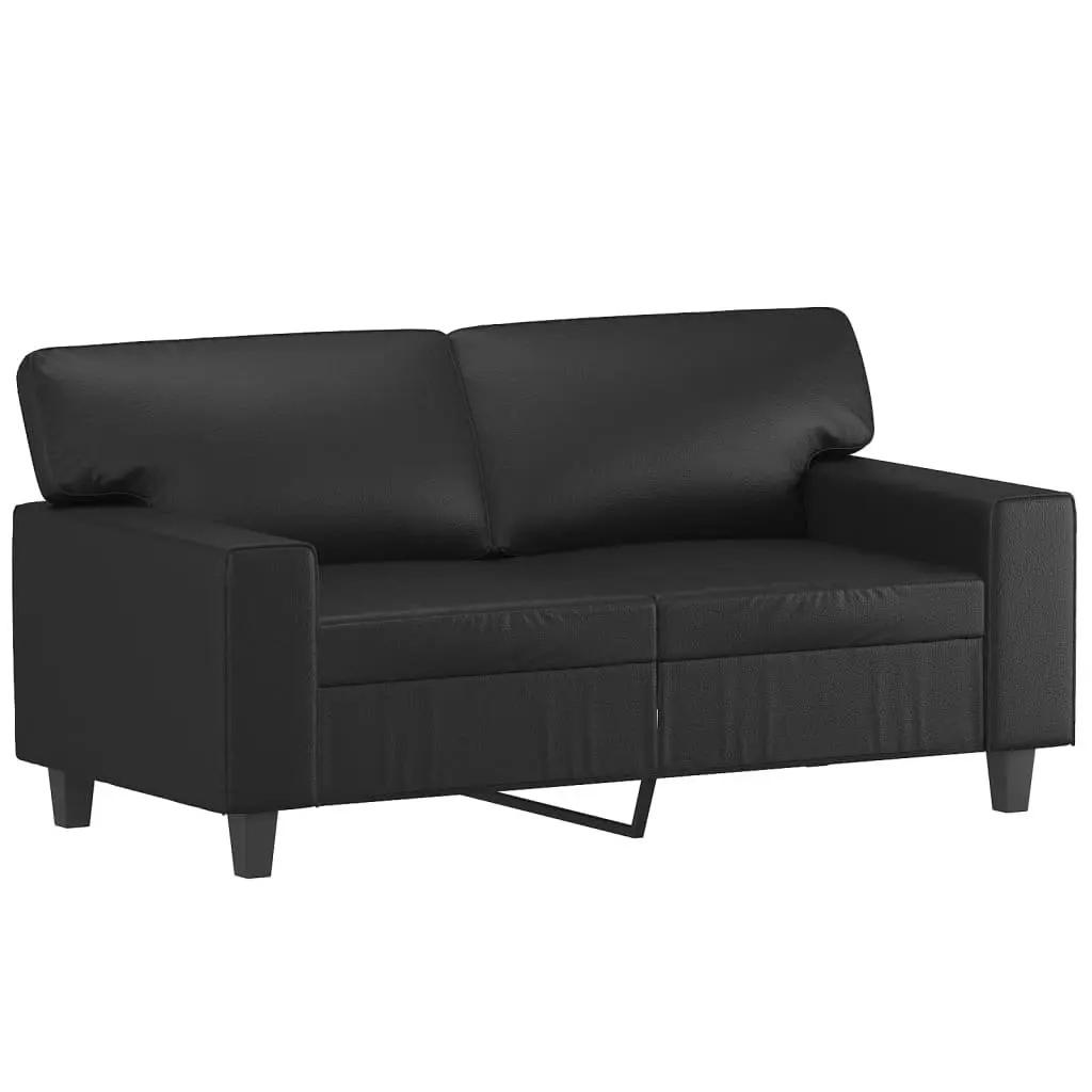 3 Piece Sofa Set Black Faux Leather Lounge Suite with Footstool Living Room