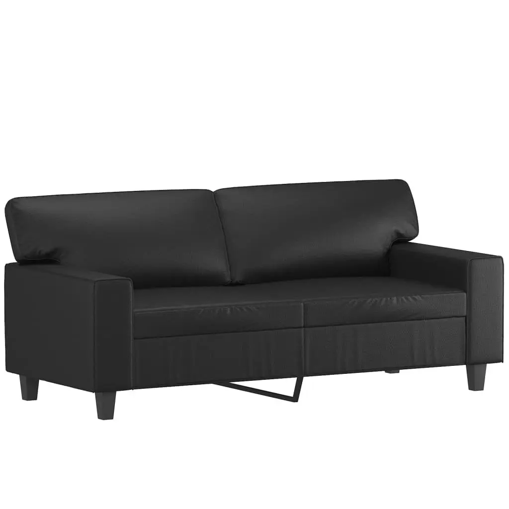 3 Piece Sofa Set Black Faux Leather Lounge Suite with Footstool Living Room