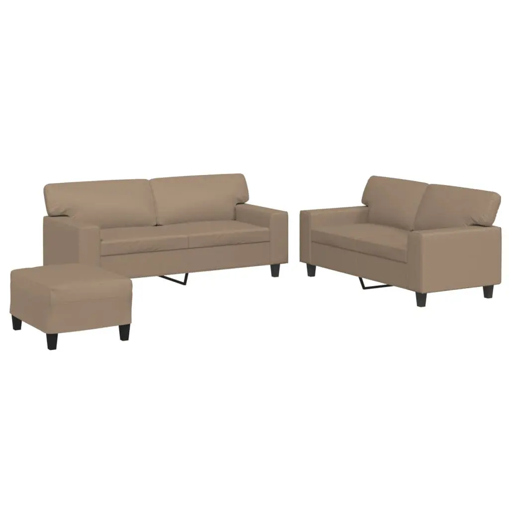 3 Piece Sofa Set with Brown Faux Leather