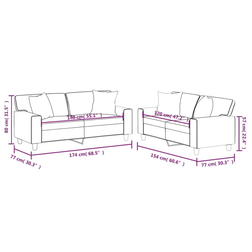 2 Piece Black Sofa Set with Throw Pillows Lounge Couch Seating Furniture