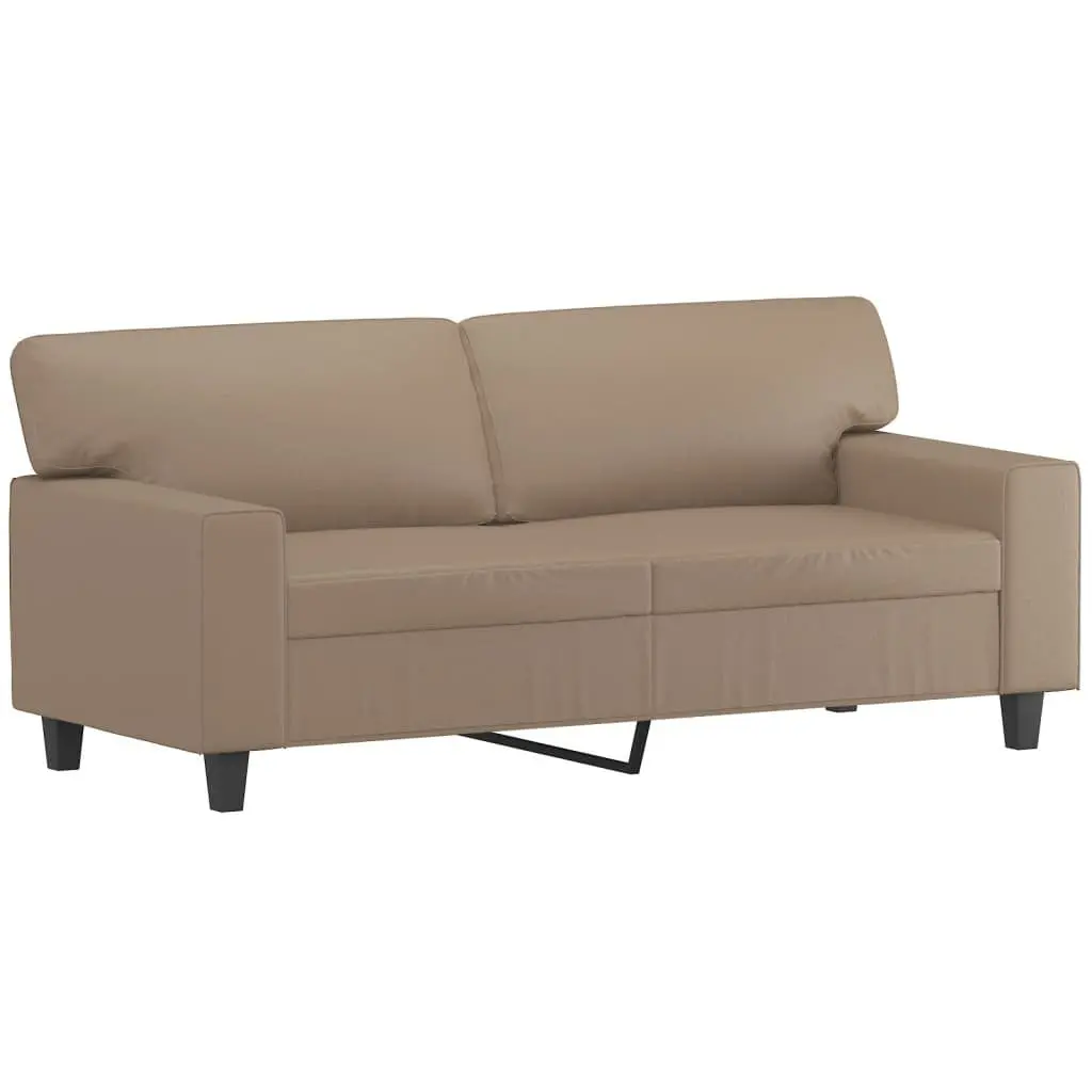 2 Piece Sofa Set with Throw Pillows Brown Faux Leather Lounge Couch Suite
