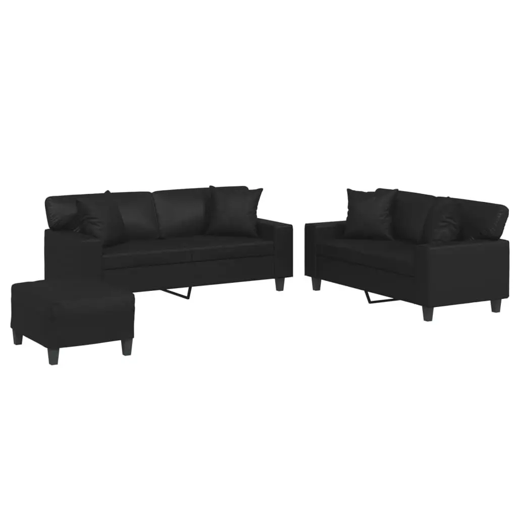 3 Piece Sofa Set Faux Leather Black Living Room
