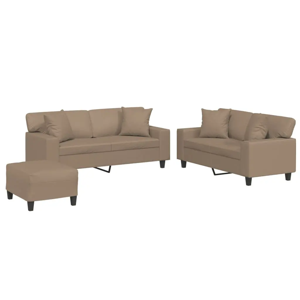 3 Piece Sofa Set in Brown Faux Leather