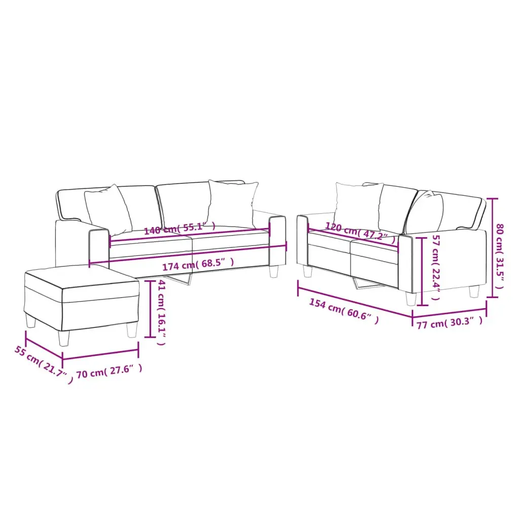 3 Piece Sofa Set in Brown Faux Leather