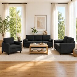 Comfortable 3 Piece Black Velvet Sofa Set