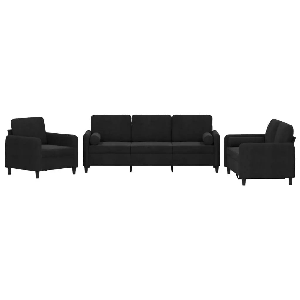 3 Piece Black Velvet Sofa Set