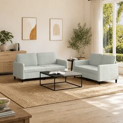 Practical 2 Piece Grey Velvet Sofa Set for Home Use