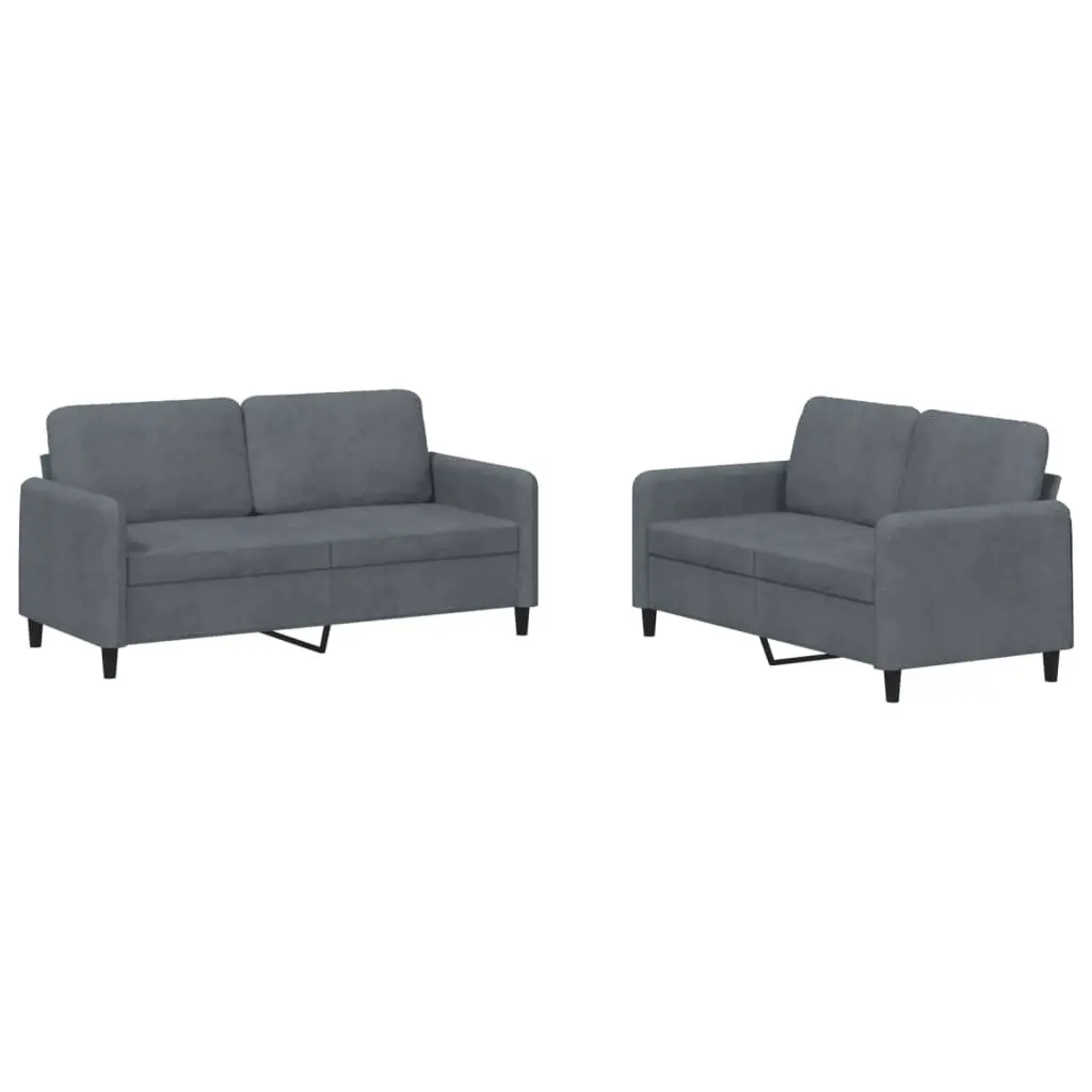 2 Piece Sofa Set Grey Velvet Living Room Furniture Couch Seating Suite