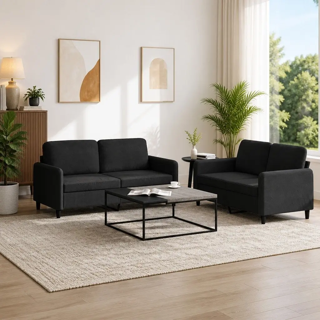 2 Piece Sofa Set Velvet Black