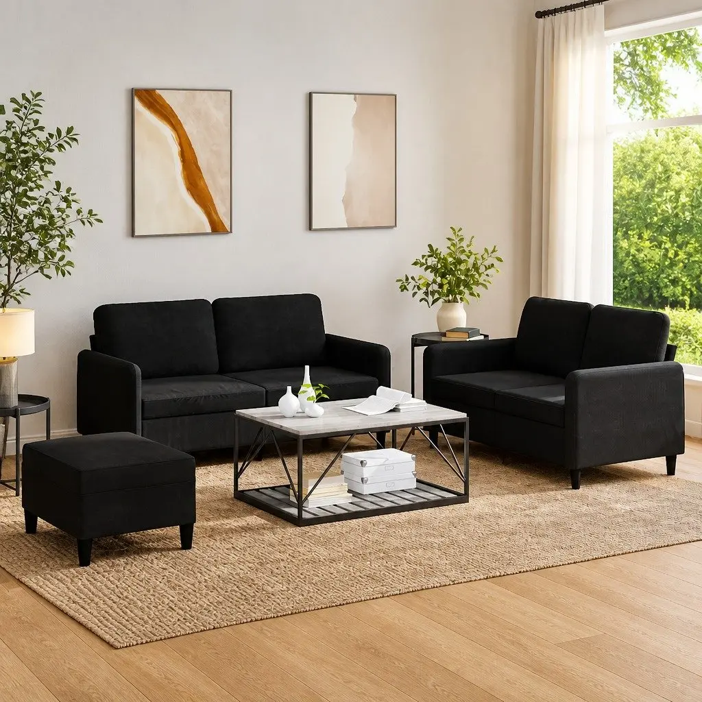3 Piece Sofa Set with Footstool for Home