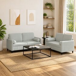 Practical 2 Piece Sofa Set in Grey Velvet for Daily Use