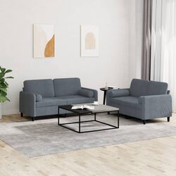 Practical 2 Piece Grey Velvet Sofa Set for Everyday Use