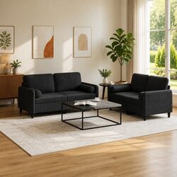 2-Piece Black Velvet Sofa for Comfort and Style