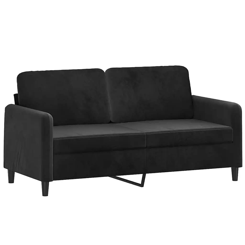 3 Piece Sofa Set Black Velvet with Pillows Footstool Living Room Furniture