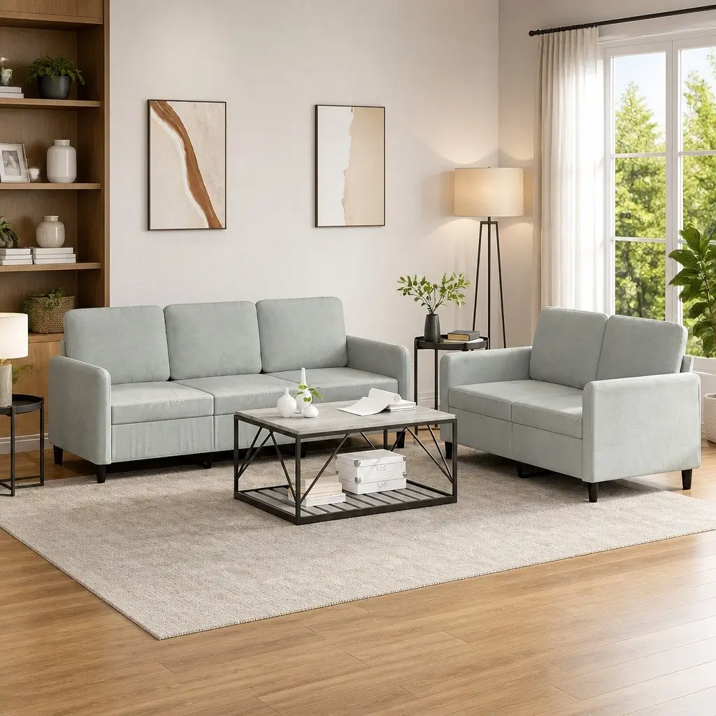 2 Piece Sofa Set Grey Velvet Lounge Suite Comfortable Seating Furniture
