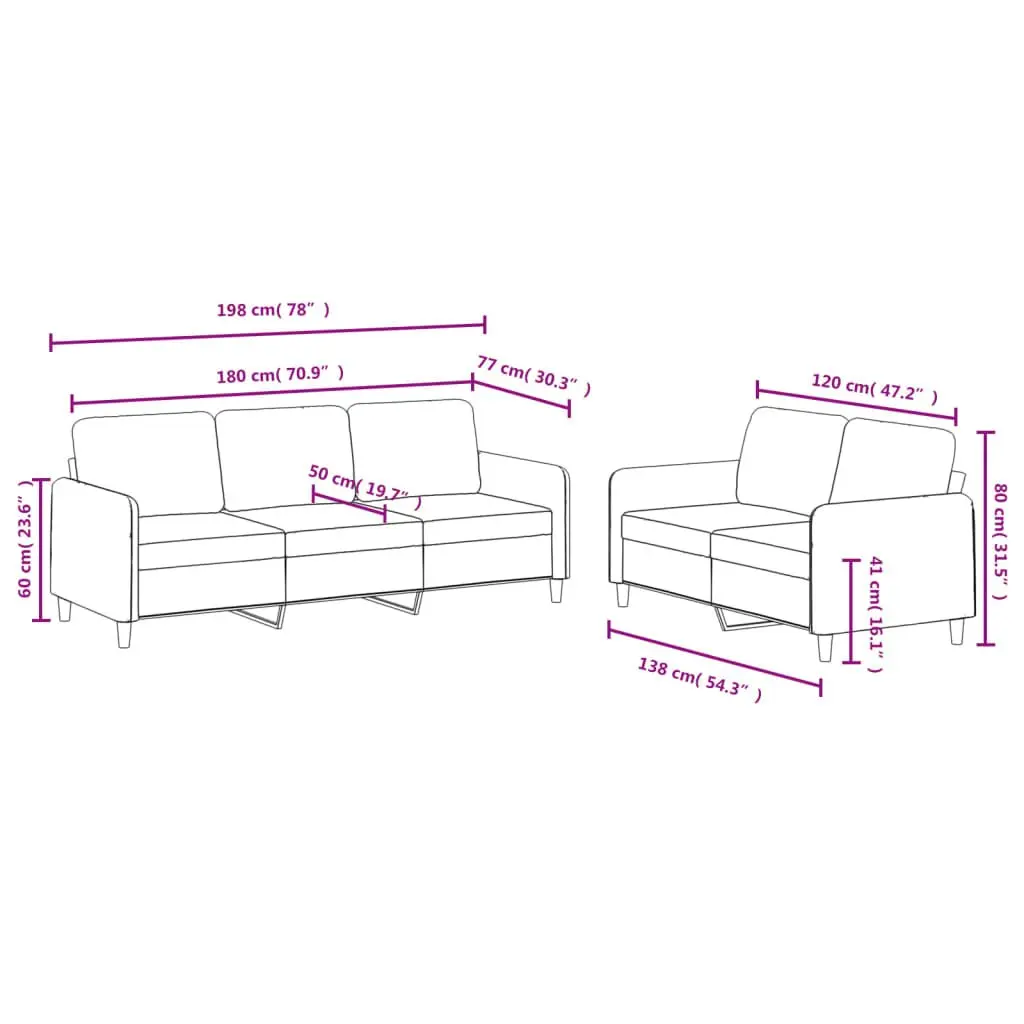 2 Piece Sofa Set Grey Velvet Lounge Suite Comfortable Seating Furniture