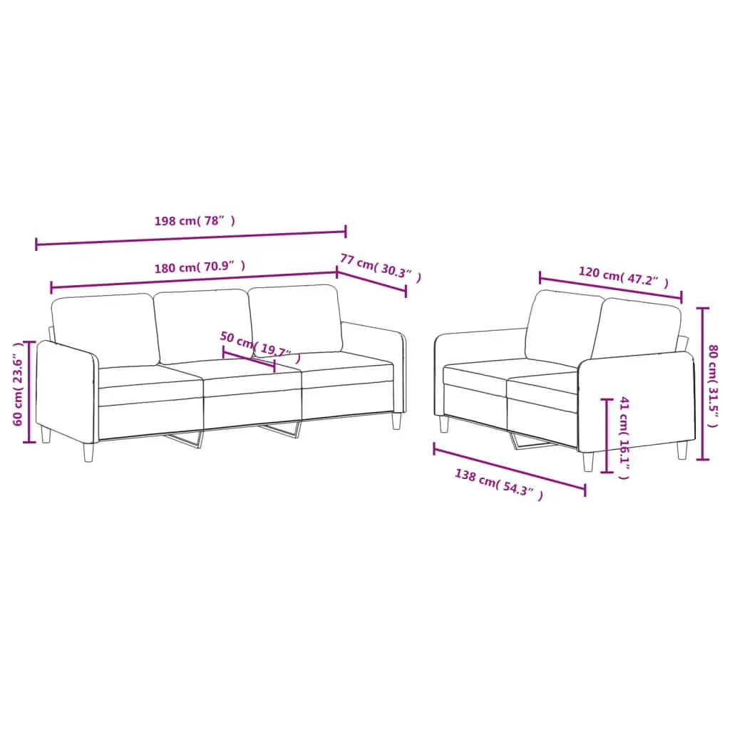 2 Piece Sofa Set Black Velvet Lounge Suite Comfortable Seating Living Room