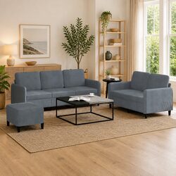 Practical 3 Piece Grey Velvet Sofa Set for Any Home