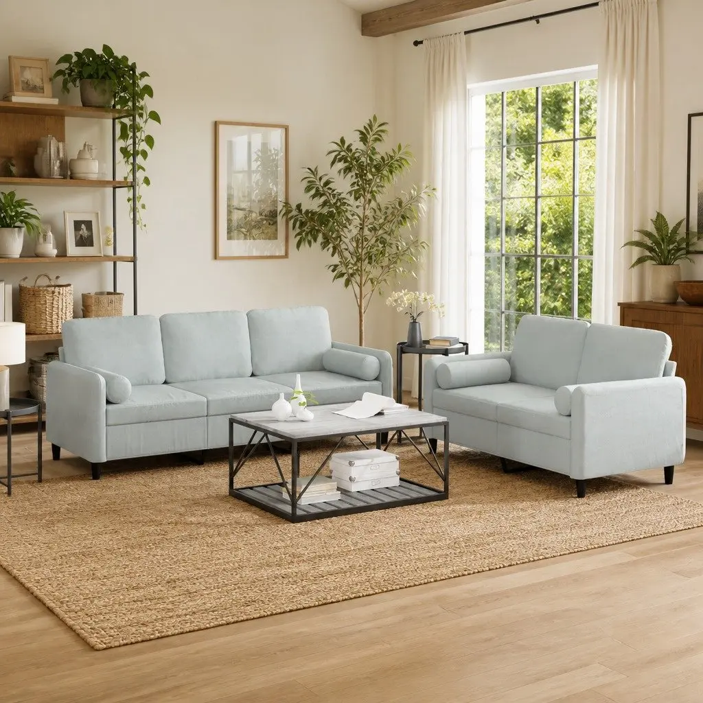2 Piece Sofa Set Velvet Light Grey Modern Living Room Furniture