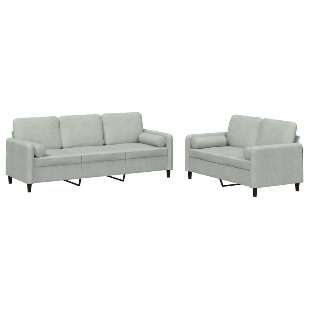 2 Piece Sofa Set Velvet Light Grey Modern Living Room Furniture