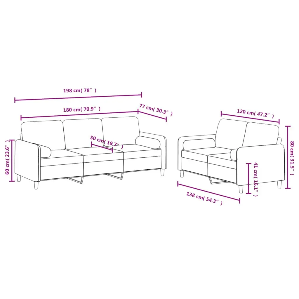 2 Piece Sofa Set Velvet Light Grey Modern Living Room Furniture