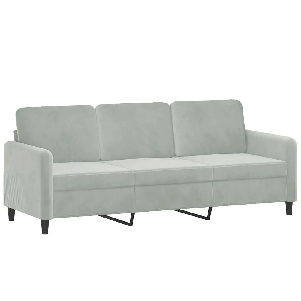 3 Piece Sofa Set Velvet Grey Couch with Pillows Footstool