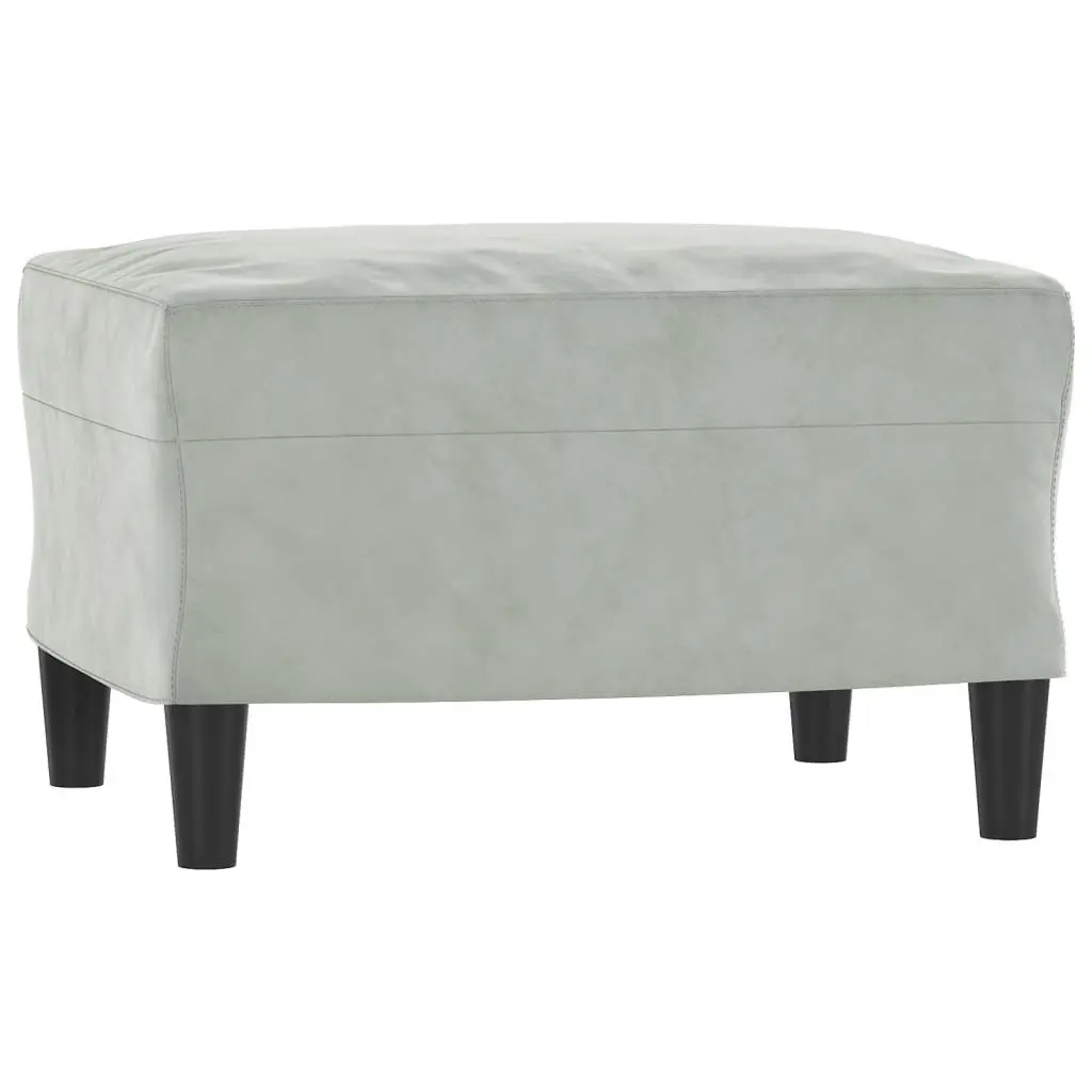 3 Piece Sofa Set Velvet Grey Couch with Pillows Footstool