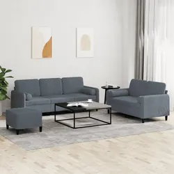 Ideal for Cozy Living Spaces: 3 Piece Grey Velvet Sofa Set