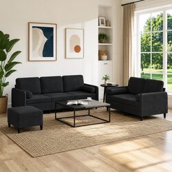 Practical 3 Piece Black Velvet Sofa Set for Your Home