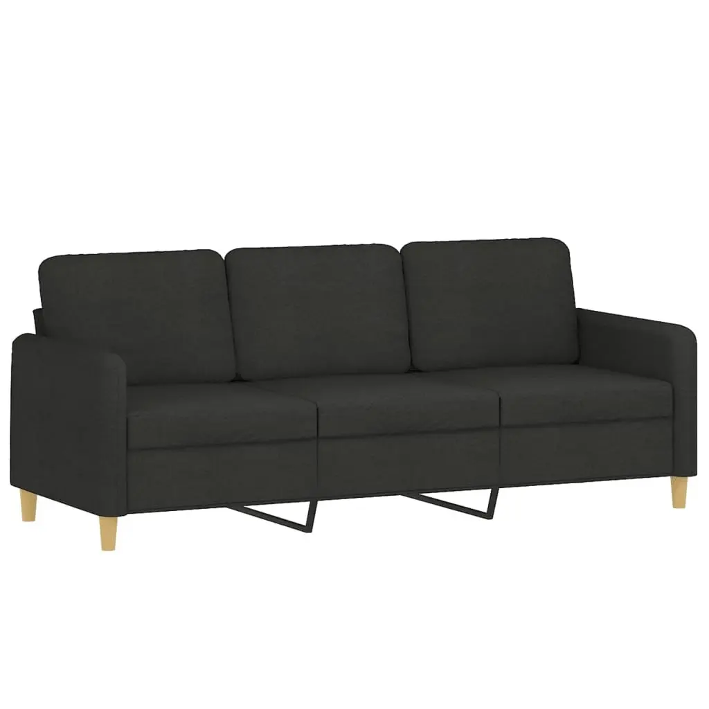 4 Piece Sofa Set with Cushions Footstool Black Fabric Living Room Seating