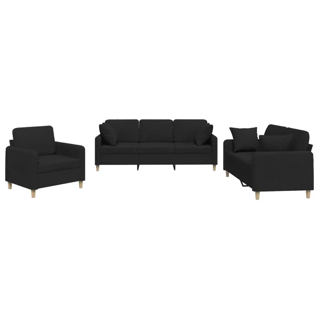 3 Piece Sofa Set Black Fabric Upholstery