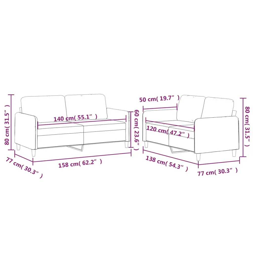2 Piece Sofa Set Black Fabric Durable Couch Living Room Seating Cushions