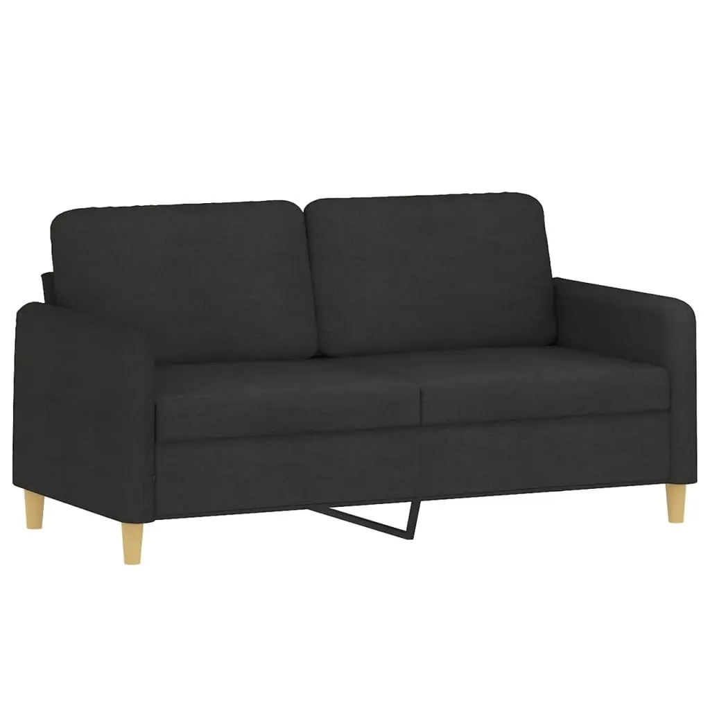 2 Piece Sofa Set with Pillows Black Fabric Couch Living Room Seating Suite