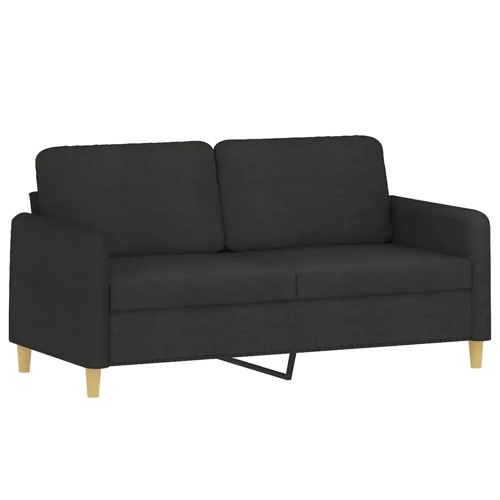 3 Piece Sofa Set Black Fabric Plywood and Metal Compact Living Room Couch