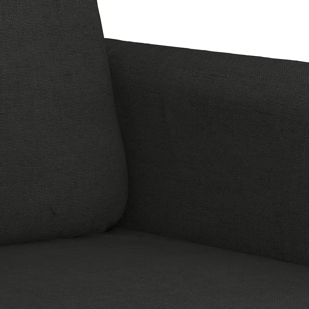 3 Piece Sofa Set Black Fabric Plywood and Metal Compact Living Room Couch