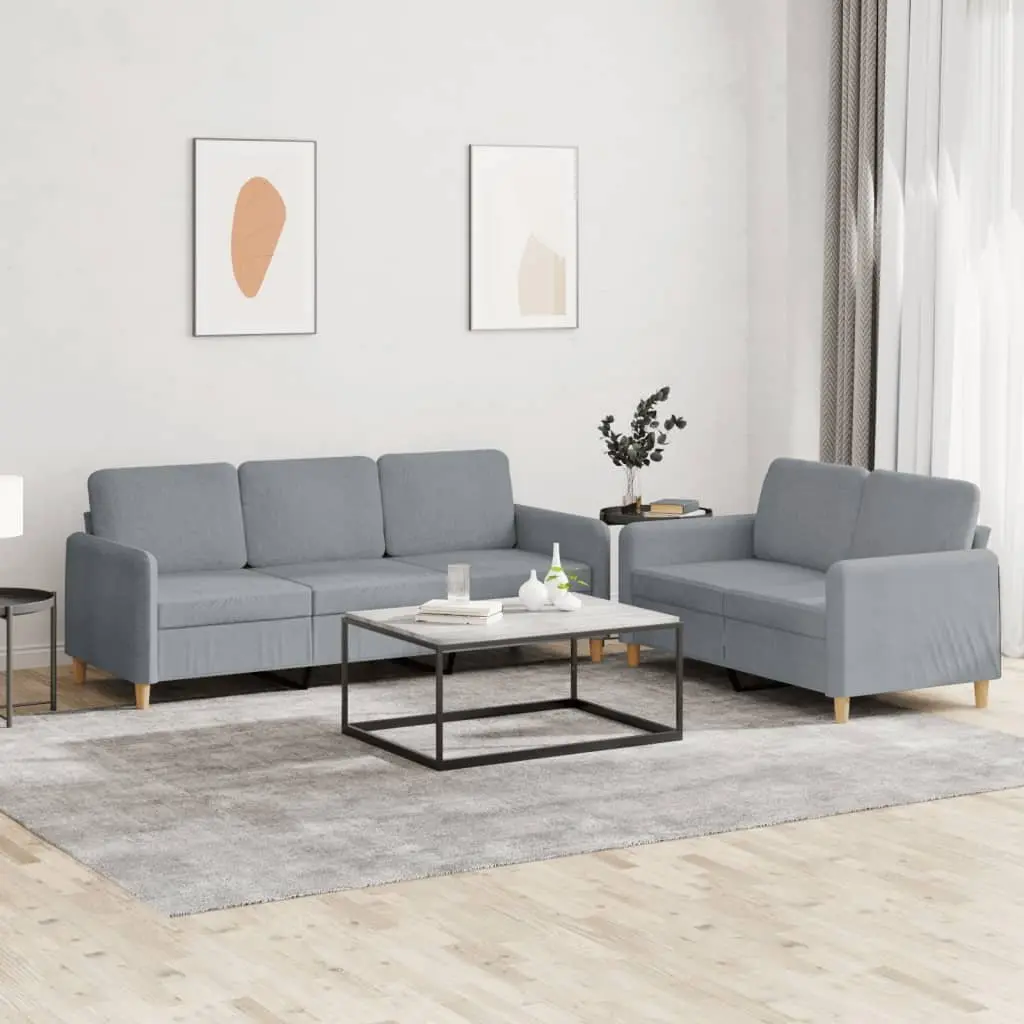 Grey Fabric Sofa Set 2 Piece Living Room Lounge Suite with Cushions