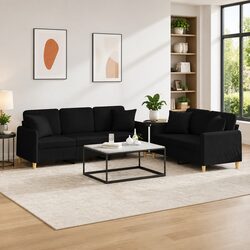 Versatile Black Fabric 2 Piece Couch Set for Living Rooms