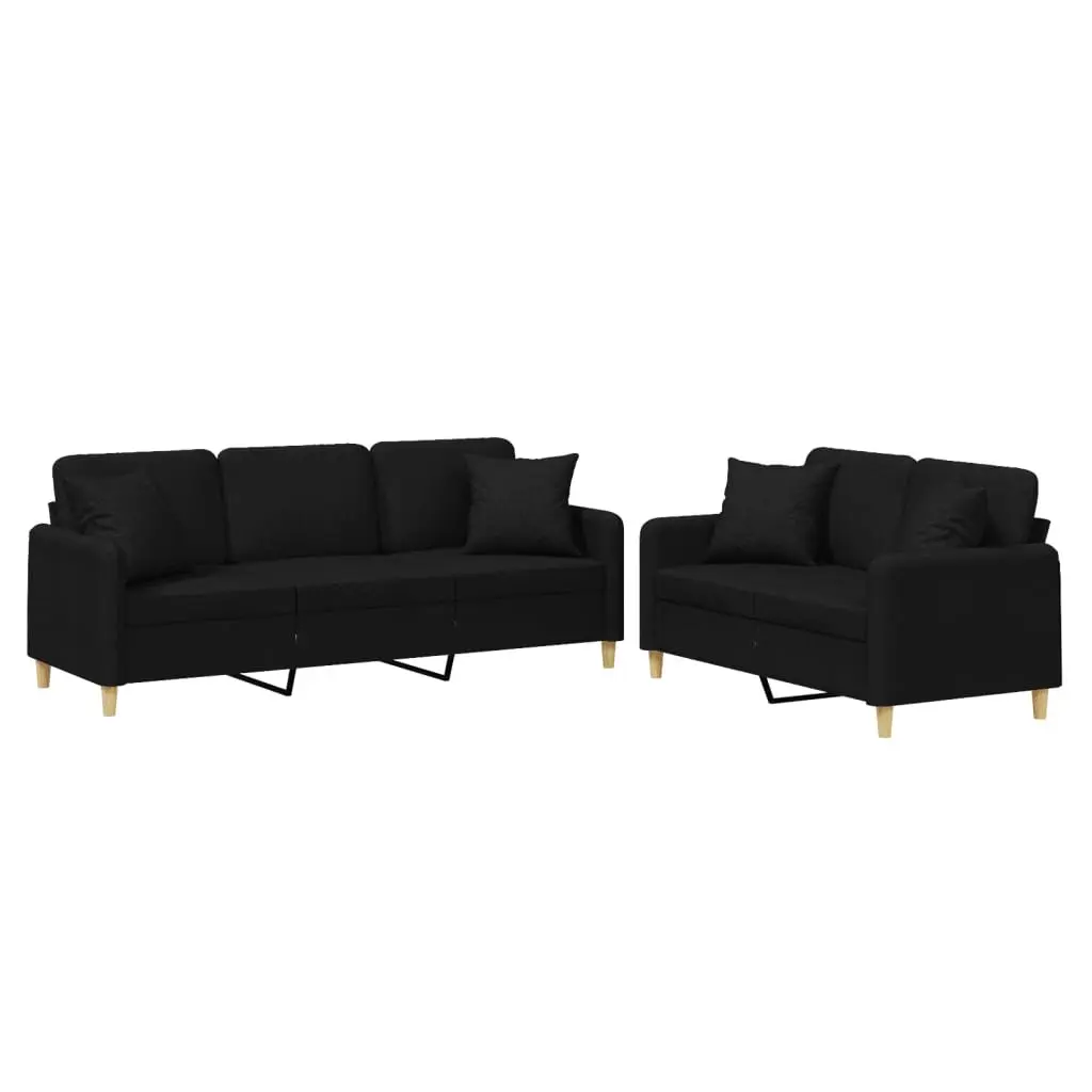 Black Fabric 2 Piece Couch Set for Living Rooms